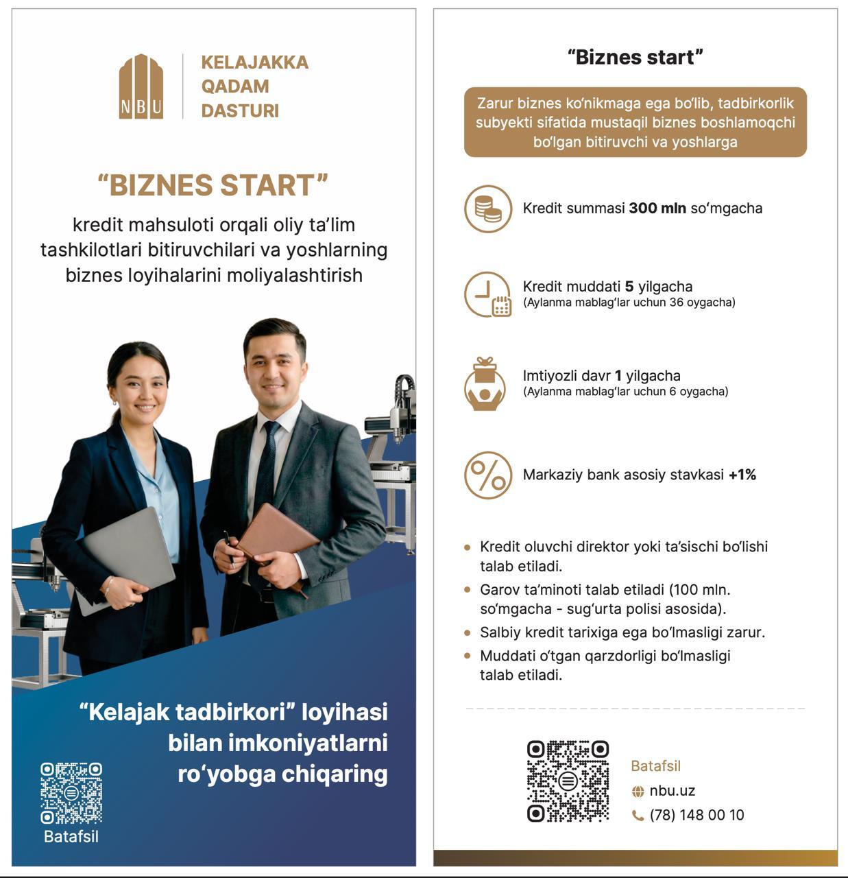&ldquo;Biznes start&rdquo; kredit mahsuloti